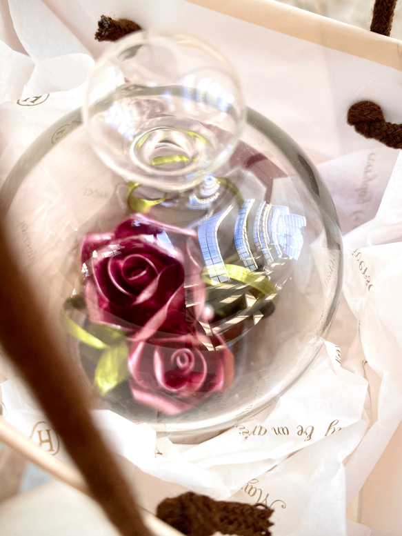 【受注製作】〜ガラスのドームと飴細工のバラ〜各種お祝い•バレンタイン･誕生日･母の日[ﾌﾙｵｰﾀﾞｰお色味もご相談下さい 7枚目の画像