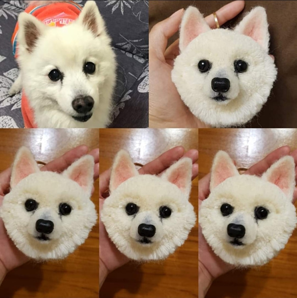 カスタム手作りウールボールキツネ犬ヘッドキーホルダーチャーム 1枚目の画像