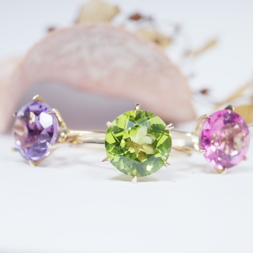 10号 K10 YG ペリドット ダイヤリング ペリドット×ダイヤモンド K10リング・オルシェ