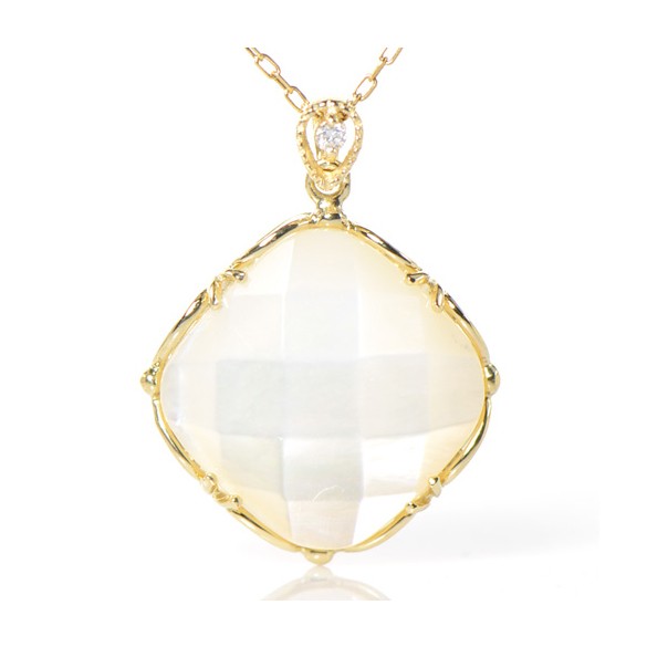 K18 白蝶貝 ホワイトシェル ダイヤ ペンダント YK-BJ034-28