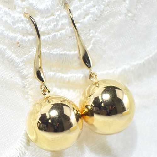 K18 ボール フックピアス しっかり太めフック K18イエローゴールド【M