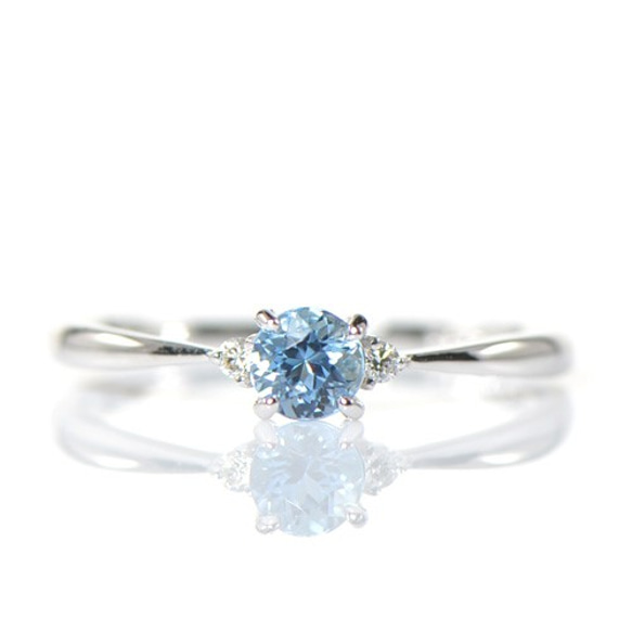 K18、Pt900 アクアマリン、ダイヤ 入り リング Aquamarine Pt900/K18