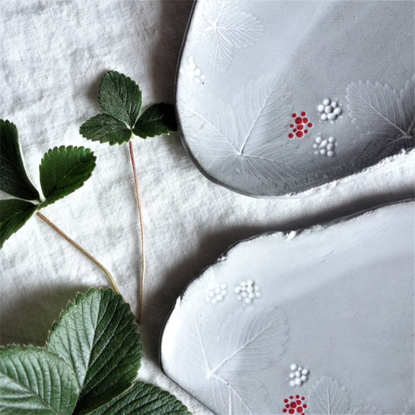 Junclay 生植物プレートＭ・ベリー デザート皿 フルーツ皿 アクセサリートレー 陶器 陶磁器 洋食器 ギフト 2枚目の画像