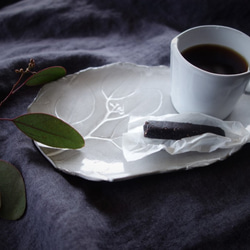 生植物プレートL・フランネルフラワー　デザート皿 フルーツ皿 アクセサリートレー 陶器  洋食器 ギフト陶磁器 4枚目の画像