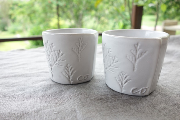 コーヒーカップ　デミカップ ティーカップ ボタニカル 植物モチーフ「コニファー」 フランス 陶器 陶磁器 2枚目の画像
