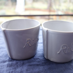 オーダーメイド「コトバカップ×２コセット」 名入れ マグカップ ネーム入れ 陶器 陶磁器　コーヒーカップ 3枚目の画像
