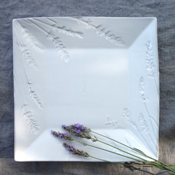 「スクエア・ラベンダー」 大皿 角皿 ボタニカルシリーズ 植物 陶器 陶磁器 デザート皿　ギフト　洋食器 1枚目の画像