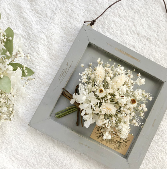 ドライフラワーボードアレンジ／ナチュラルかすみ草のブーケ＊壁掛け