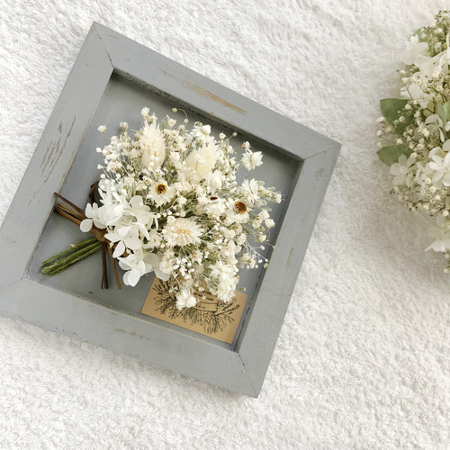 ドライフラワーボードアレンジ／ナチュラルかすみ草のブーケ＊壁掛け