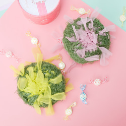 サステイナブルな”苔むす”咲き編みポーチ：ピンク【遠州織物×咲き編み】 4枚目の画像