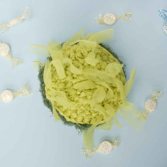 サステイナブルな”苔むす”咲き編みポーチ：ピンク【遠州織物×咲き編み】 9枚目の画像
