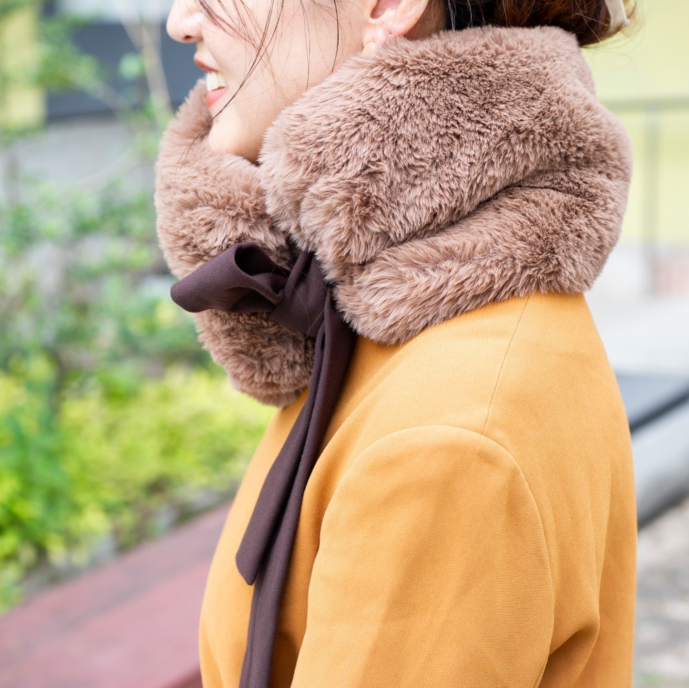 ふわふわなのに洗える！3wayえりまきミニマフラー｜もふもふアニマルフリー｜テディ