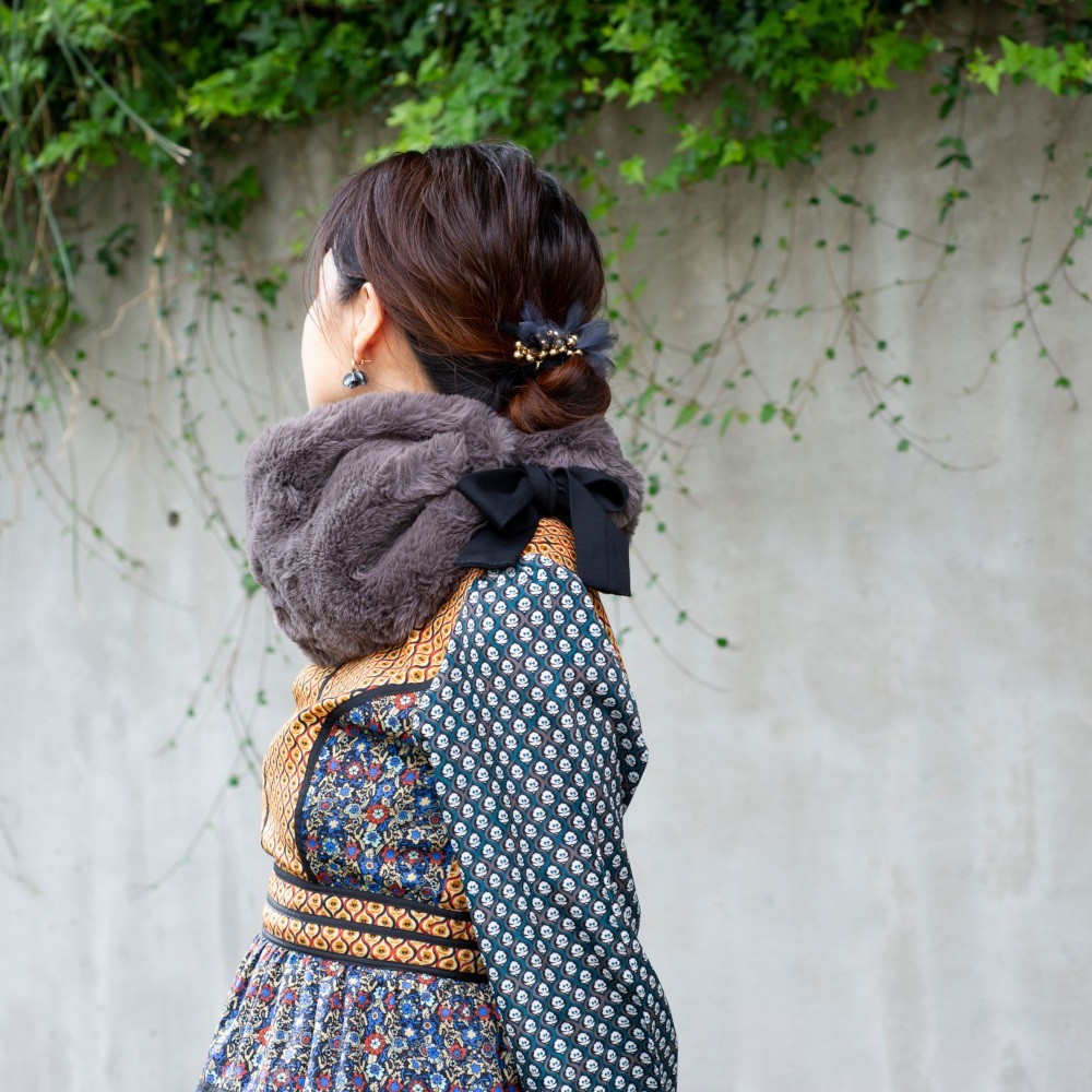 ふわふわなのに洗える！3wayえりまきミニマフラー｜もふもふアニマルフリー｜スモーク