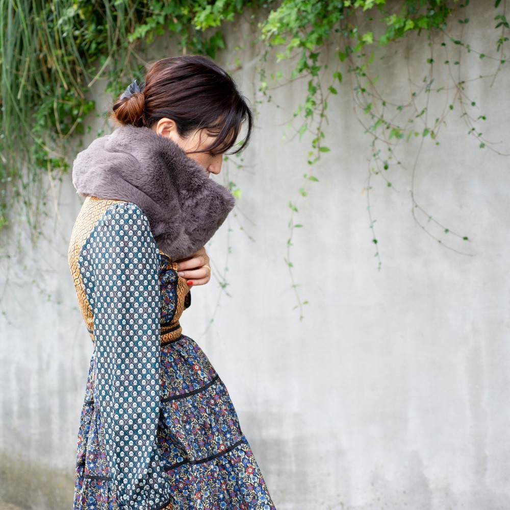 ふわふわなのに洗える！3wayえりまきミニマフラー｜もふもふアニマルフリー｜スモーク