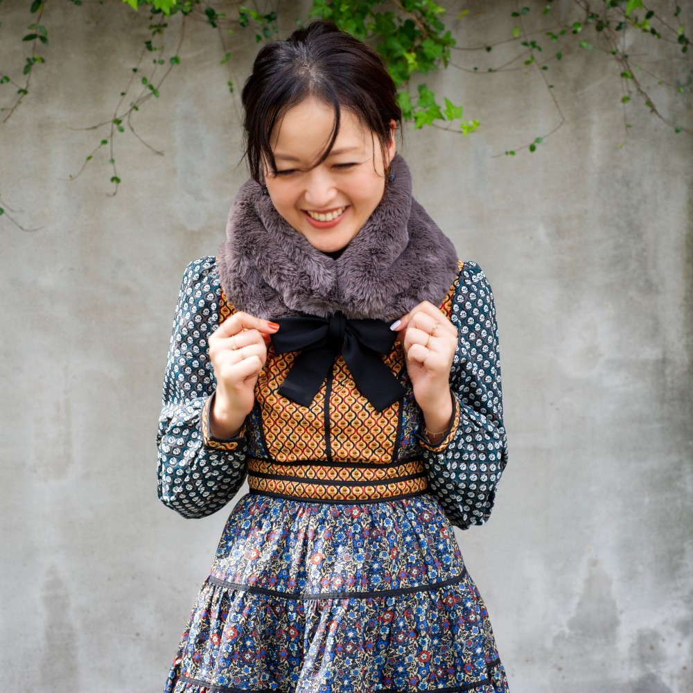 ふわふわなのに洗える！3wayえりまきミニマフラー｜もふもふアニマルフリー｜スモーク