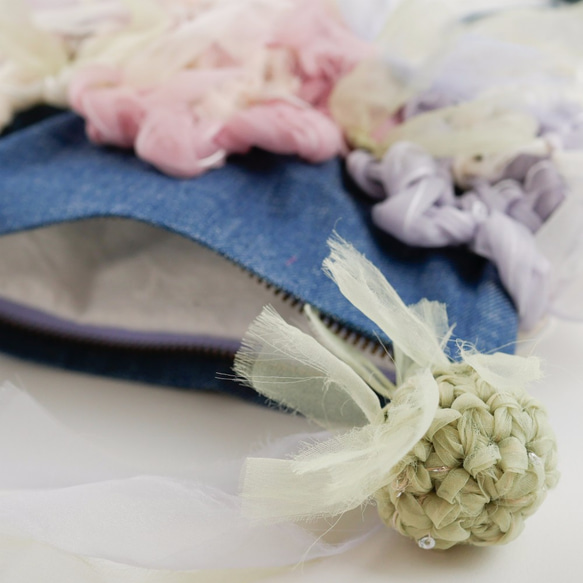 香辣柔和盛開的針織花×牛仔布袋 第4張的照片