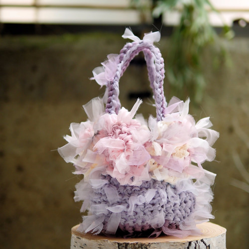 咲き編みフラワーバスケット～Soba-ni（パープルミックス  