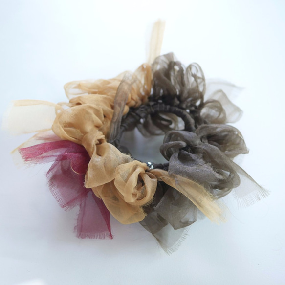 咖啡～彩色花漾編織髮圈 / 髮飾 / 細髮圈 / hair accessories / scrunchies 第8張的照片