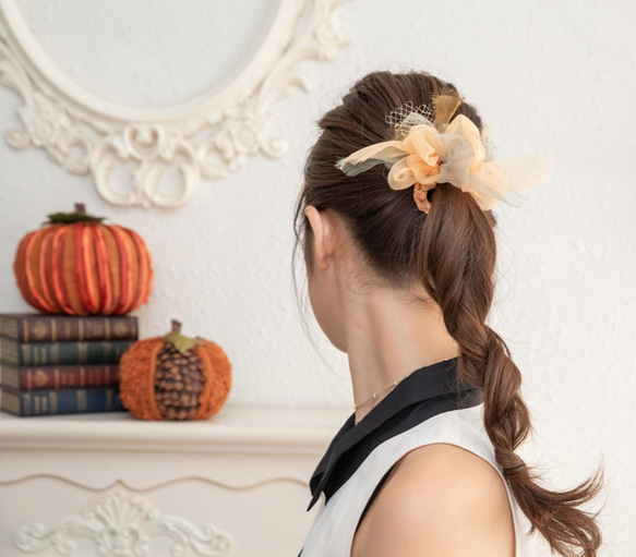 迷你 | 萬聖節盛開針織髮圈 | 南瓜 第5張的照片