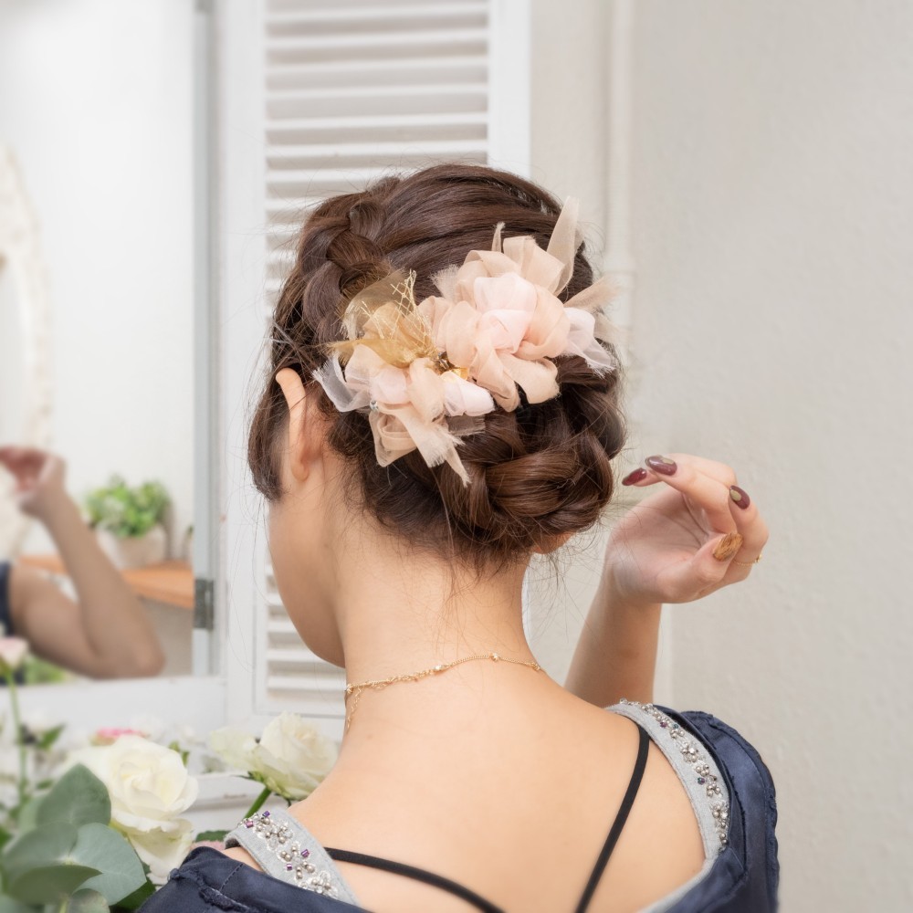 【party】シャンパン｜彩る咲き編みバレッタ/ヘアクリップ