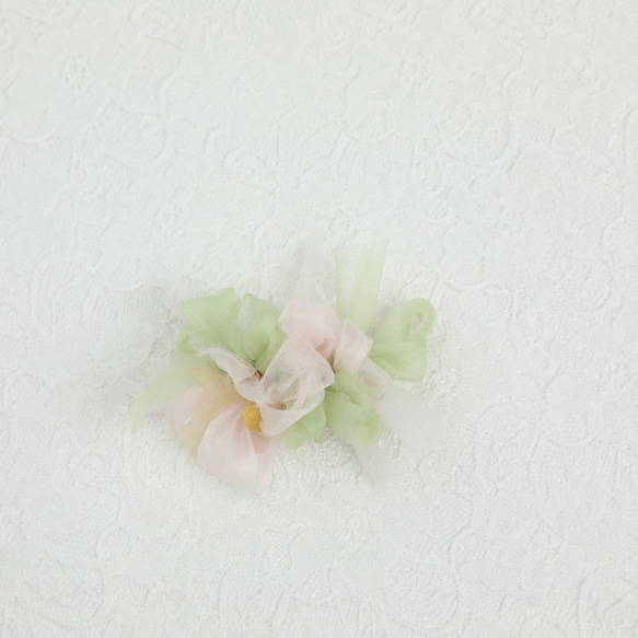mini｜サクラ｜咲き編みバレッタ/ヘアクリップ 3枚目の画像