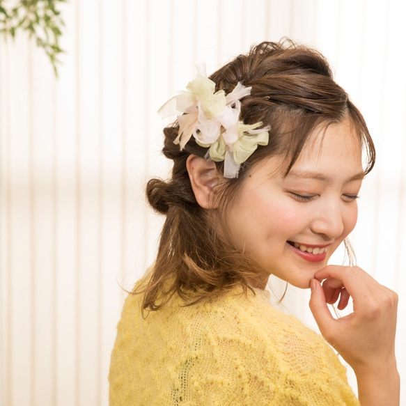 mini｜サクラ｜咲き編みバレッタ/ヘアクリップ 5枚目の画像