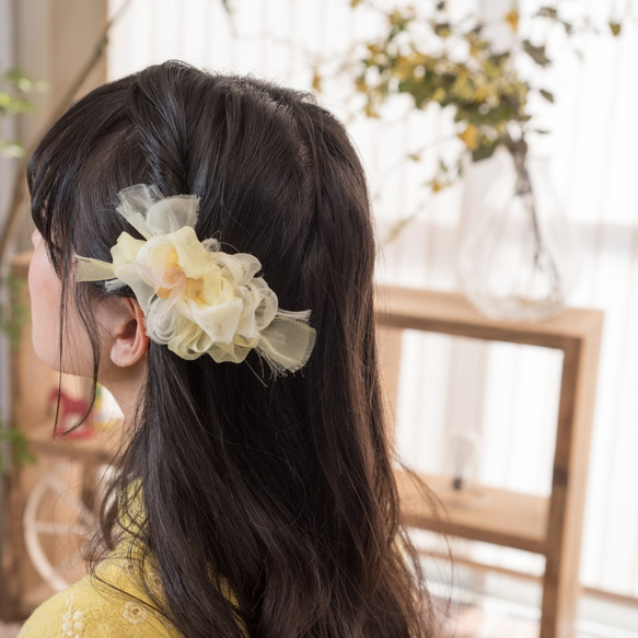 mini｜タンポポ｜咲き編みバレッタ/ヘアクリップ 6枚目の画像