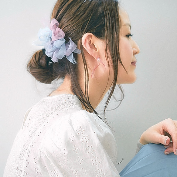 mini｜アジサイ｜咲き編みバレッタ/ヘアクリップ 3枚目の画像