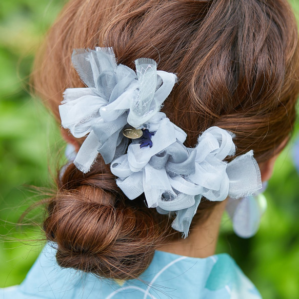 出目金｜咲き編みバレッタ/ヘアクリップ 2枚目の画像