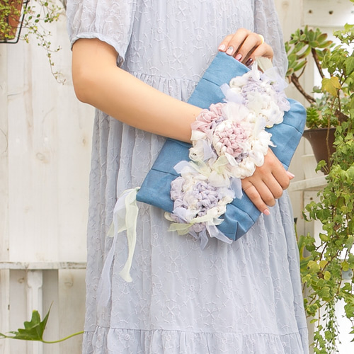 【未使用】咲き編みフラワー ハンドメイド 作家chiko クラッチバッグ カーキ バッグ・ポーチ – 咲き編みアーティストchiko