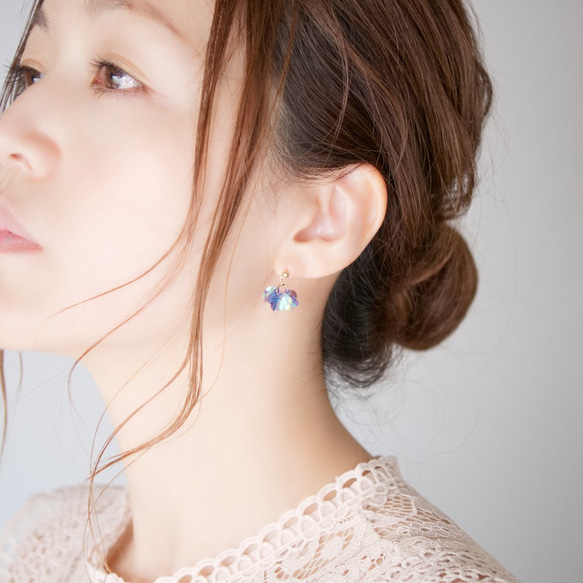 藍色｜鮮花盛開的褶邊｜耳環/耳環（18Kgp） 第3張的照片