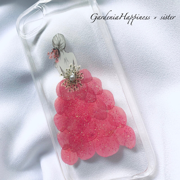 【送料無料♡】鮮やかピンクの花びらドレス スマホケース iPhoneケース 2枚目の画像