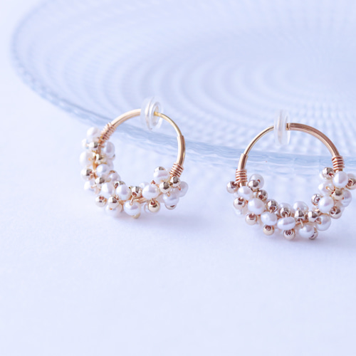 着せ替え ゴールド&シルバー 淡水パール の フープイヤリング ハンドメイド 1_736aa2e4ef88fade12d54990c482