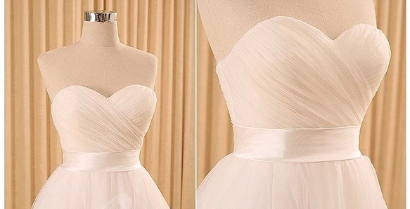 大人気 再々販 可愛い ハートカット チュールタック 素敵なウエディングドレス フロア丈 結婚式 衣装 色変更無料 3枚目の画像