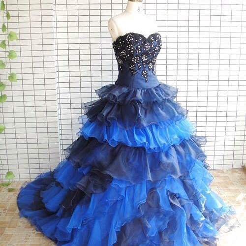 オーダードレス パニエ付属 ベアカット ブルー お色直し カラードレス  