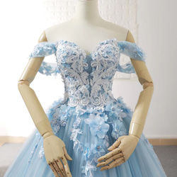カラードレス お色直し 花嫁 素敵なブルーカラー サイズオーダー パニエ小物付属 結婚式 挙式 パーティーウェディング 2枚目の画像