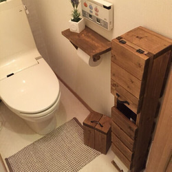 送料無料♡トイレットペーパーストッカー トイレ 無垢材 アンティーク 収納 5枚目の画像
