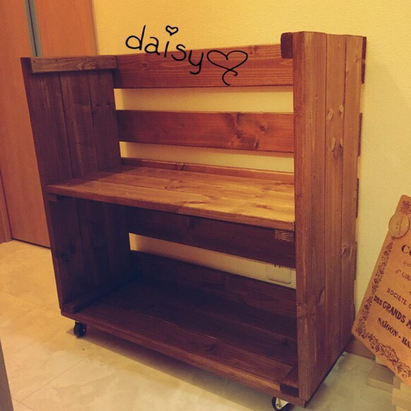 キャスター付きフリーラック 5段 ブラックチェリー無垢 キャスター付き