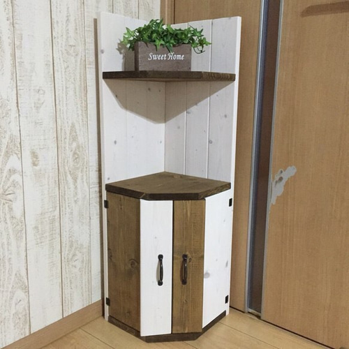こ*う様 コーナー型木製テーブル 扉付き収納 送料無料♡ コーナーラック 扉付き 棚・シェルフ・ラック daisy♡ 通販