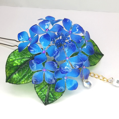 綺麗な青の紫陽花のヘアピン（かんざしタイプ）【受注制作品 