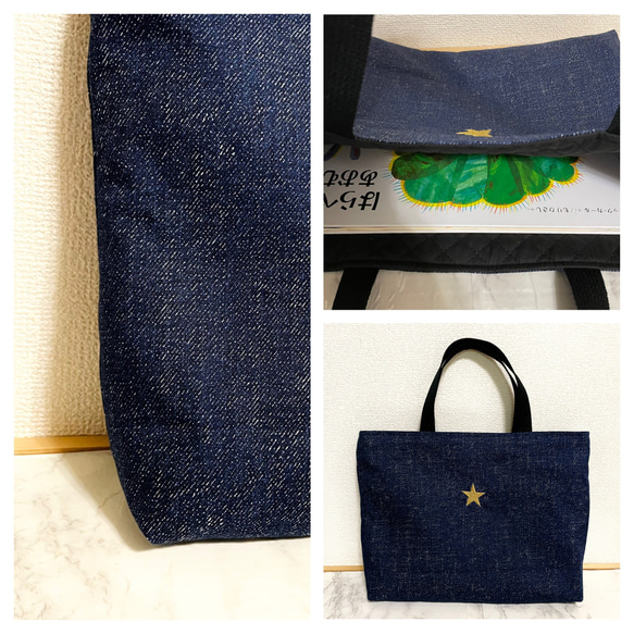 シンプルかわいい❤︎ワンポイント刺繍の入園入学5点セット【デニム×星】 2枚目の画像