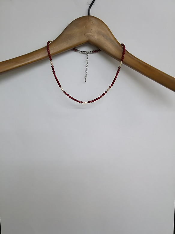 ガラスバロックパールとビーズのネックレス(4mm約43cm+5cm)/レッドxＰ/R(japan製) 4枚目の画像