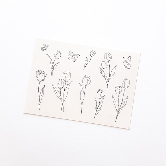 かわいらしく咲くチューリップの線画のタトゥーシール タトゥーステッカー 2枚目の画像