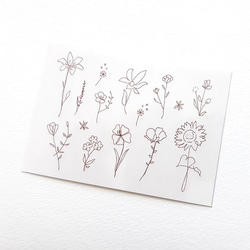 かわいい野花の詰め合わせ ブラウン色の線画のタトゥーシール、タトゥーステッカー 2枚目の画像
