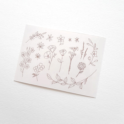 かわいい野花の詰め合わせ ブラウン色の線画のタトゥーシール2　タトゥーステッカー 2枚目の画像