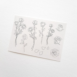 可憐に咲く薔薇の花の線画のタトゥーシール 2　タトゥーステッカー 2枚目の画像