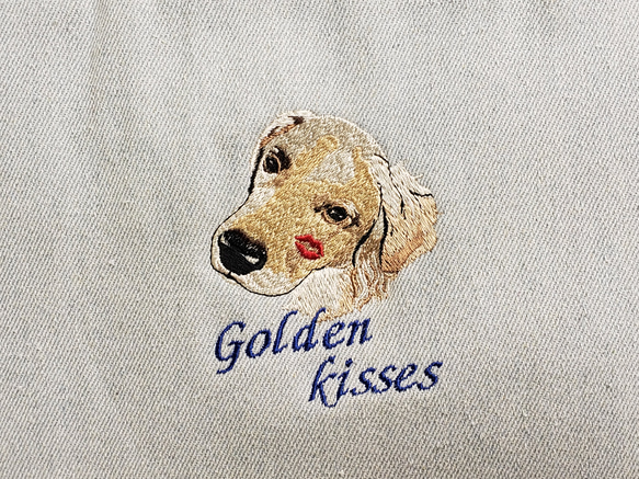 Kissesシリーズ刺繍バッグ【ゴールデンレトリバー//ウォッシュデニム】 2枚目の画像