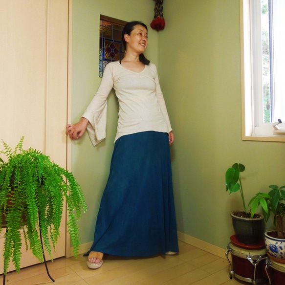 asana ヘンプコットン 薄手 ロング フレアー スカート・草木染め  