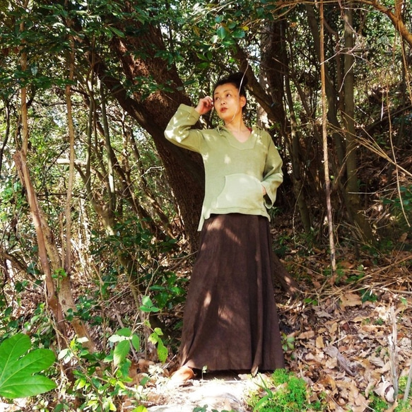 【お取り寄せ】asana ヘンプコットン 薄手 ロング フレアー スカート・草木染め●マクガ 3枚目の画像