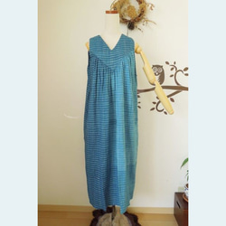 bighug 麻混手織りさちばるドレス●藍染めボーダー 5枚目の画像